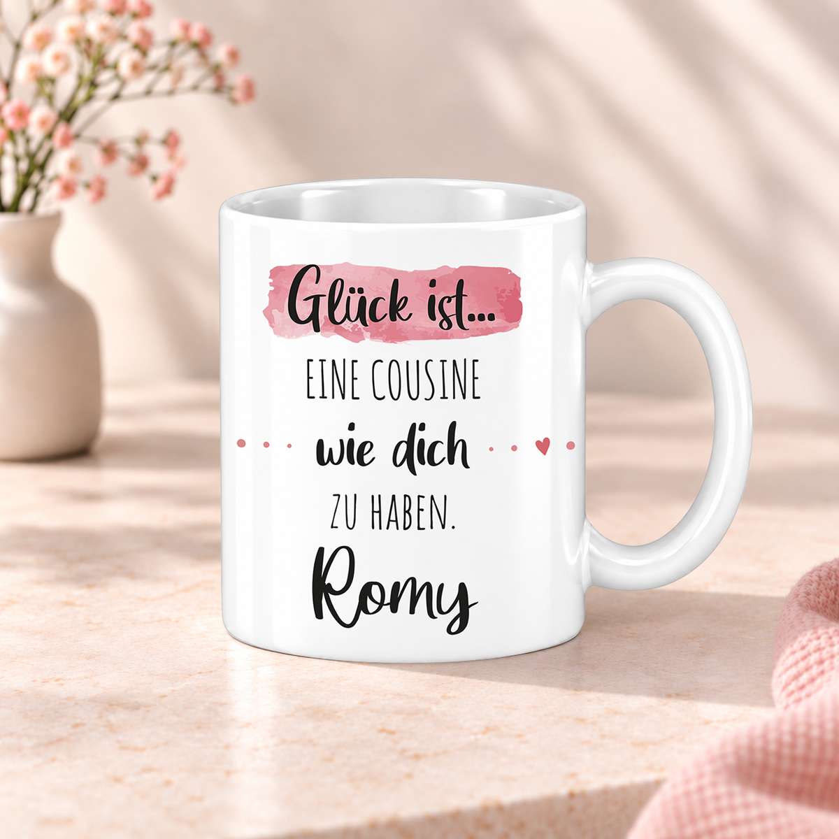 Keramik Tasse mit Namen | Glück ist eine Cousine wie dich zu haben