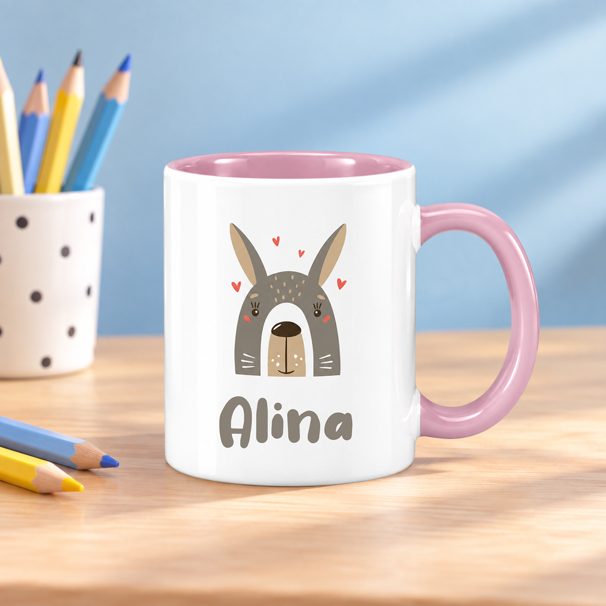Keramik Tasse mit Name | Hase