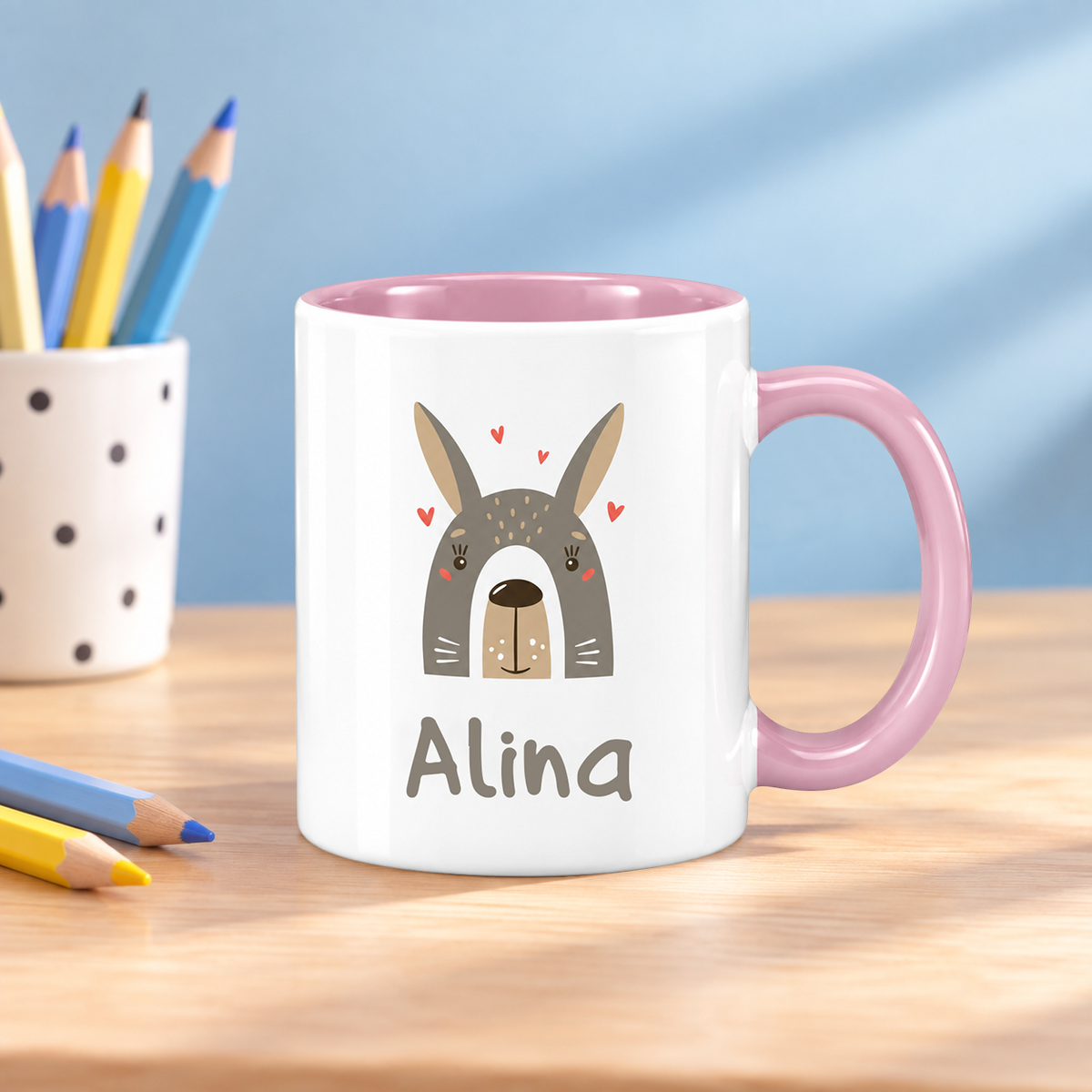 Keramik Tasse mit Name | Hase
