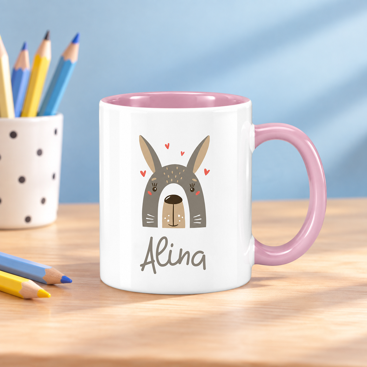 Keramik Tasse mit Name | Hase
