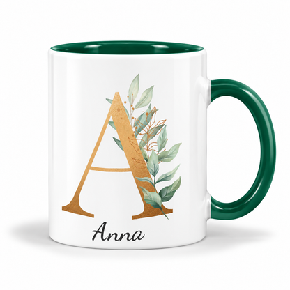Keramik Tasse mit Namen | Buchstabe Eukalyptus