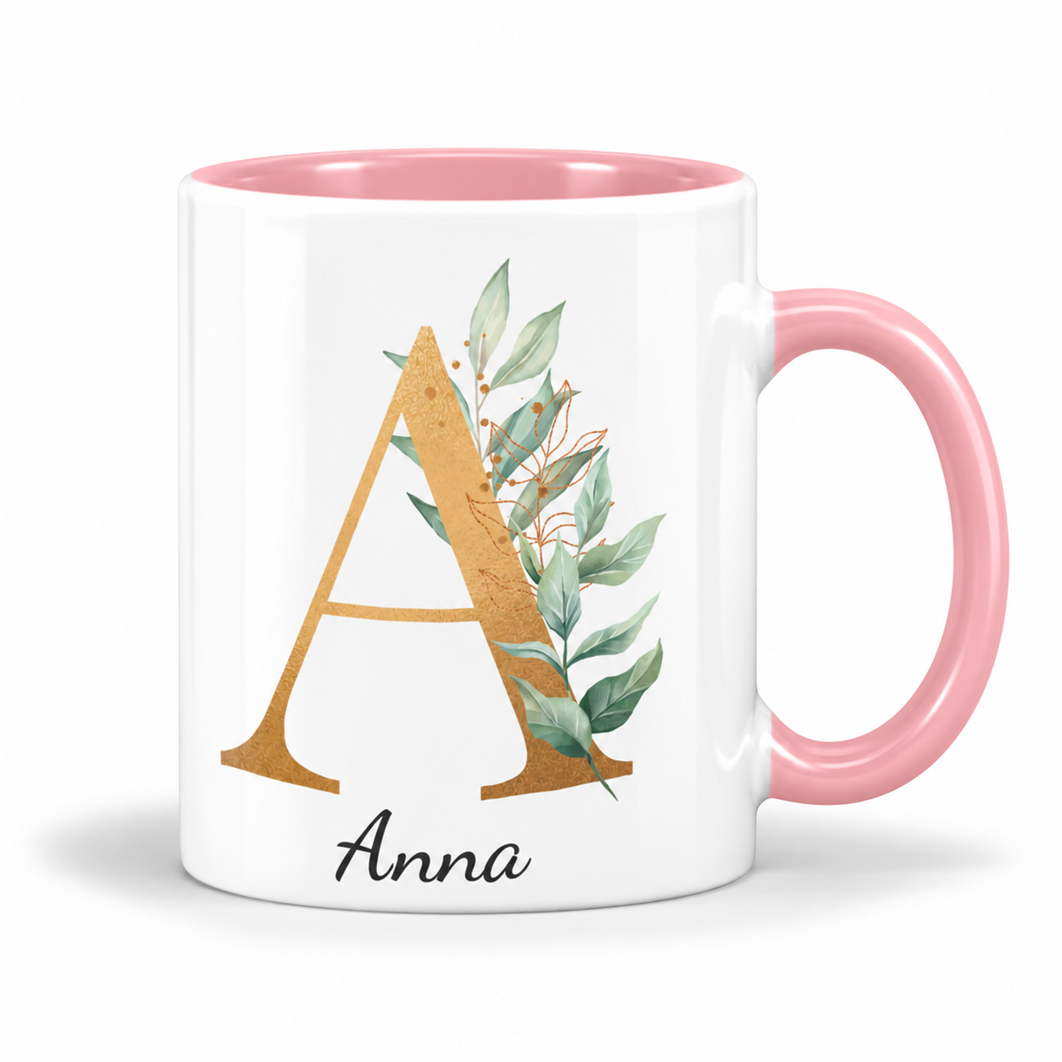 Keramik Tasse mit Namen | Buchstabe Eukalyptus