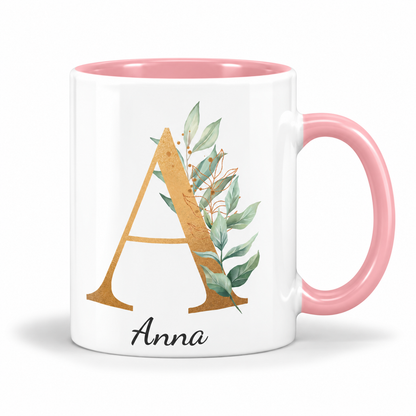 Keramik Tasse mit Namen | Buchstabe Eukalyptus