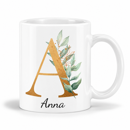 Keramik Tasse mit Namen | Buchstabe Eukalyptus