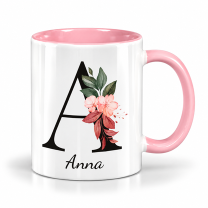 Keramik Tasse mit Namen | Buchstabe Kirschblüte