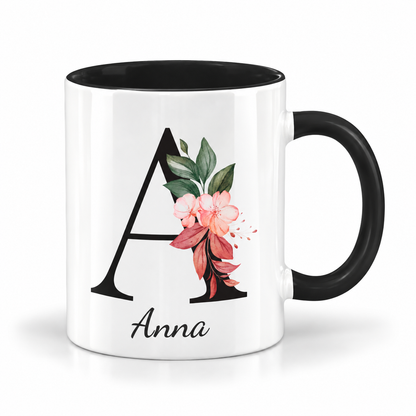 Keramik Tasse mit Namen | Buchstabe Kirschblüte