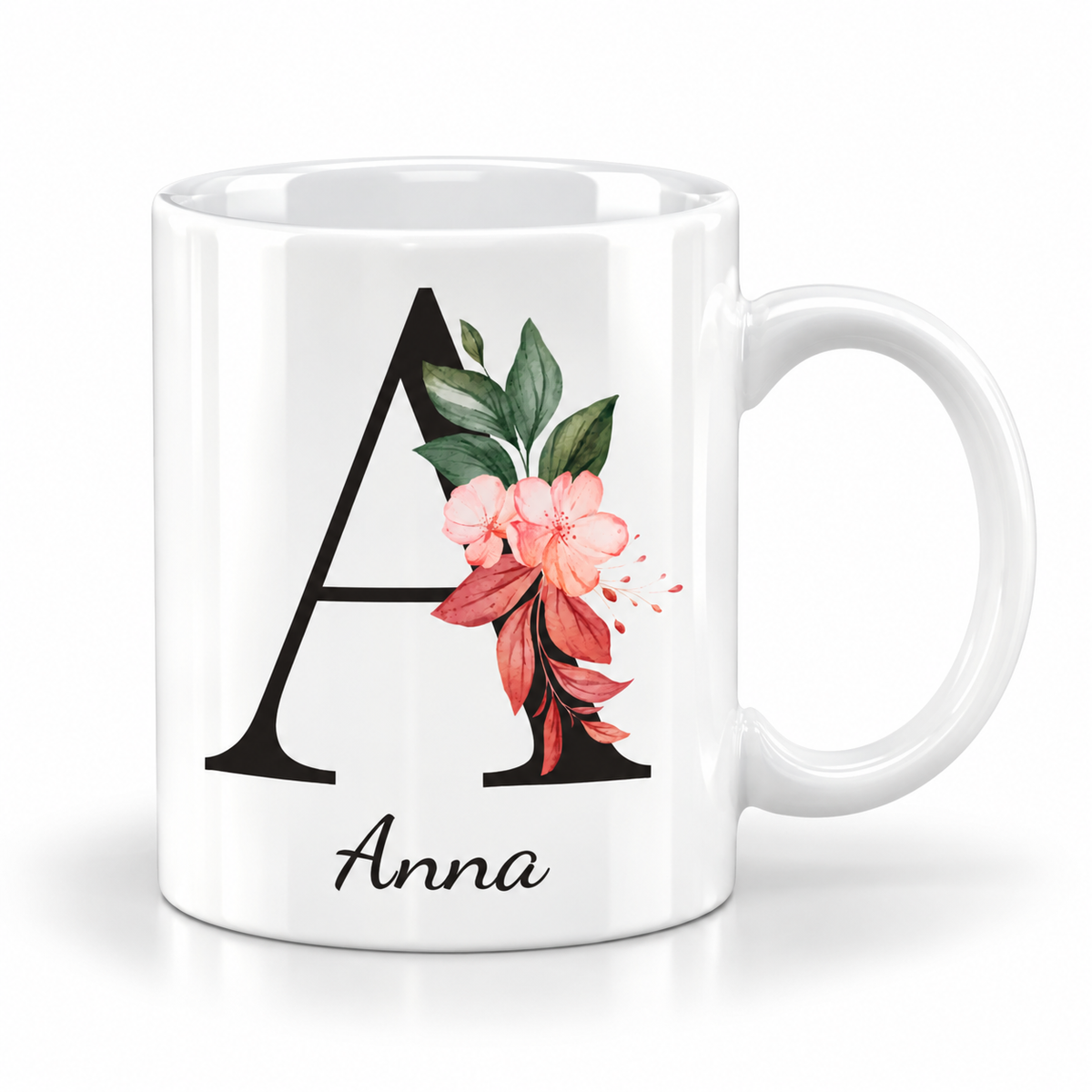 Keramik Tasse mit Namen | Buchstabe Kirschblüte