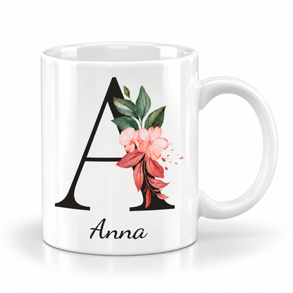Keramik Tasse mit Namen | Buchstabe Kirschblüte