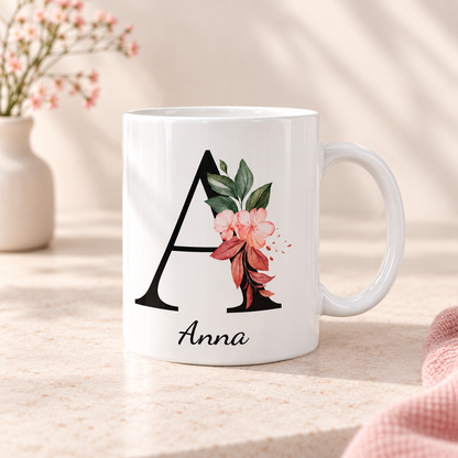 Keramik Tasse mit Namen | Buchstabe Kirschblüte