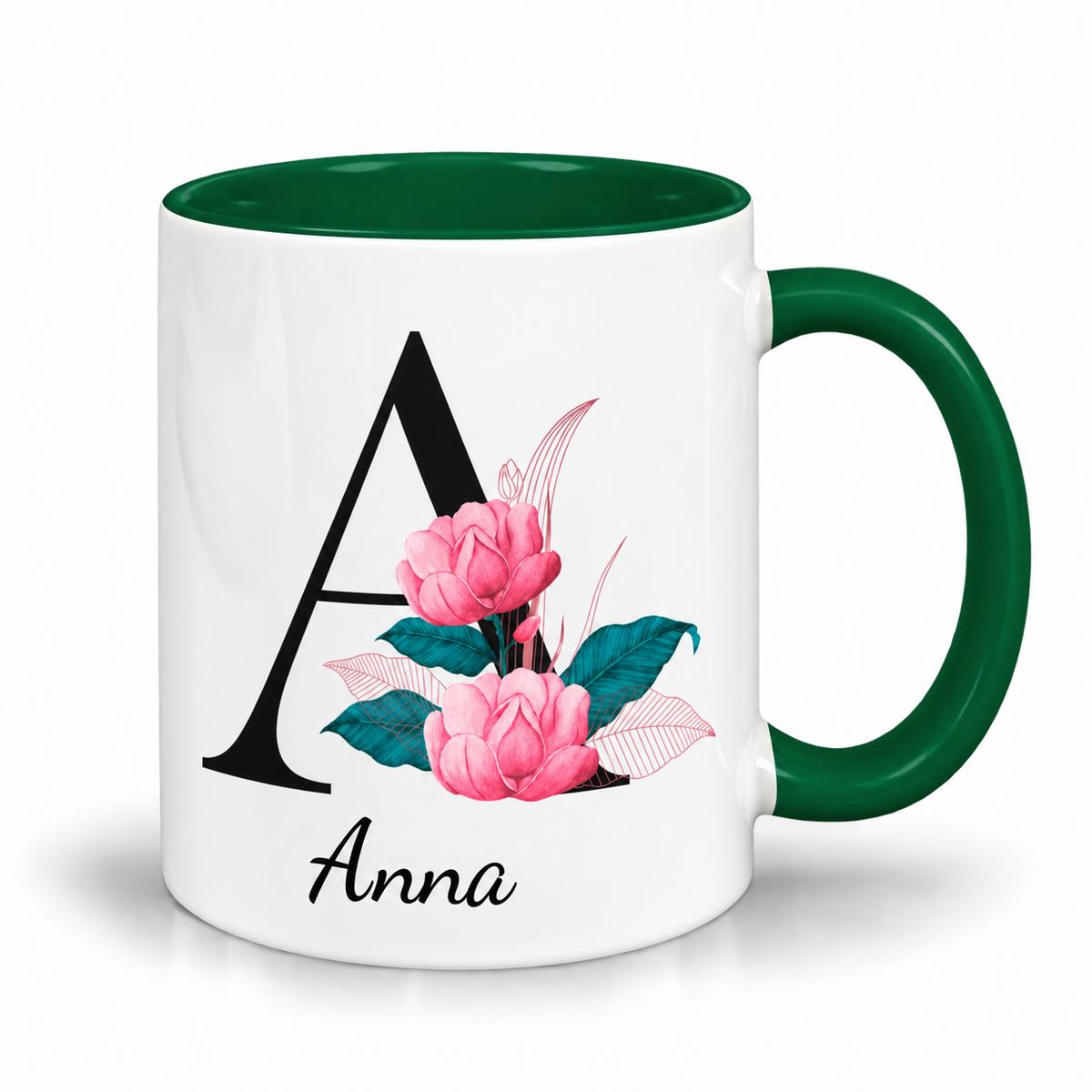 Keramik Tasse mit Namen | Buchstabe Pfingstrose