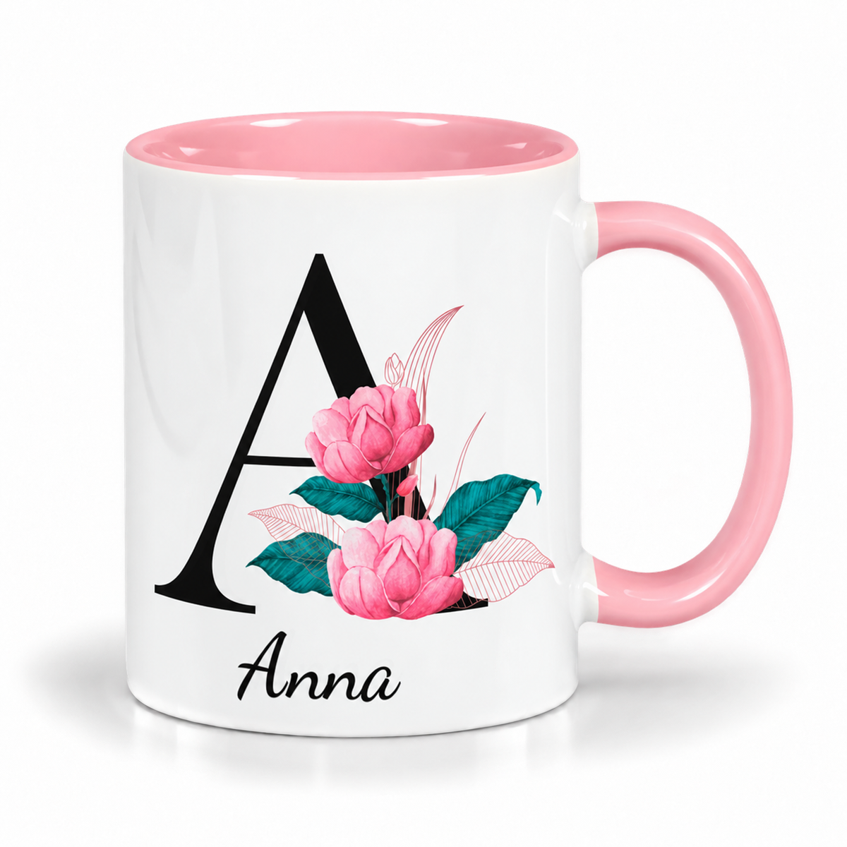 Keramik Tasse mit Namen | Buchstabe Pfingstrose