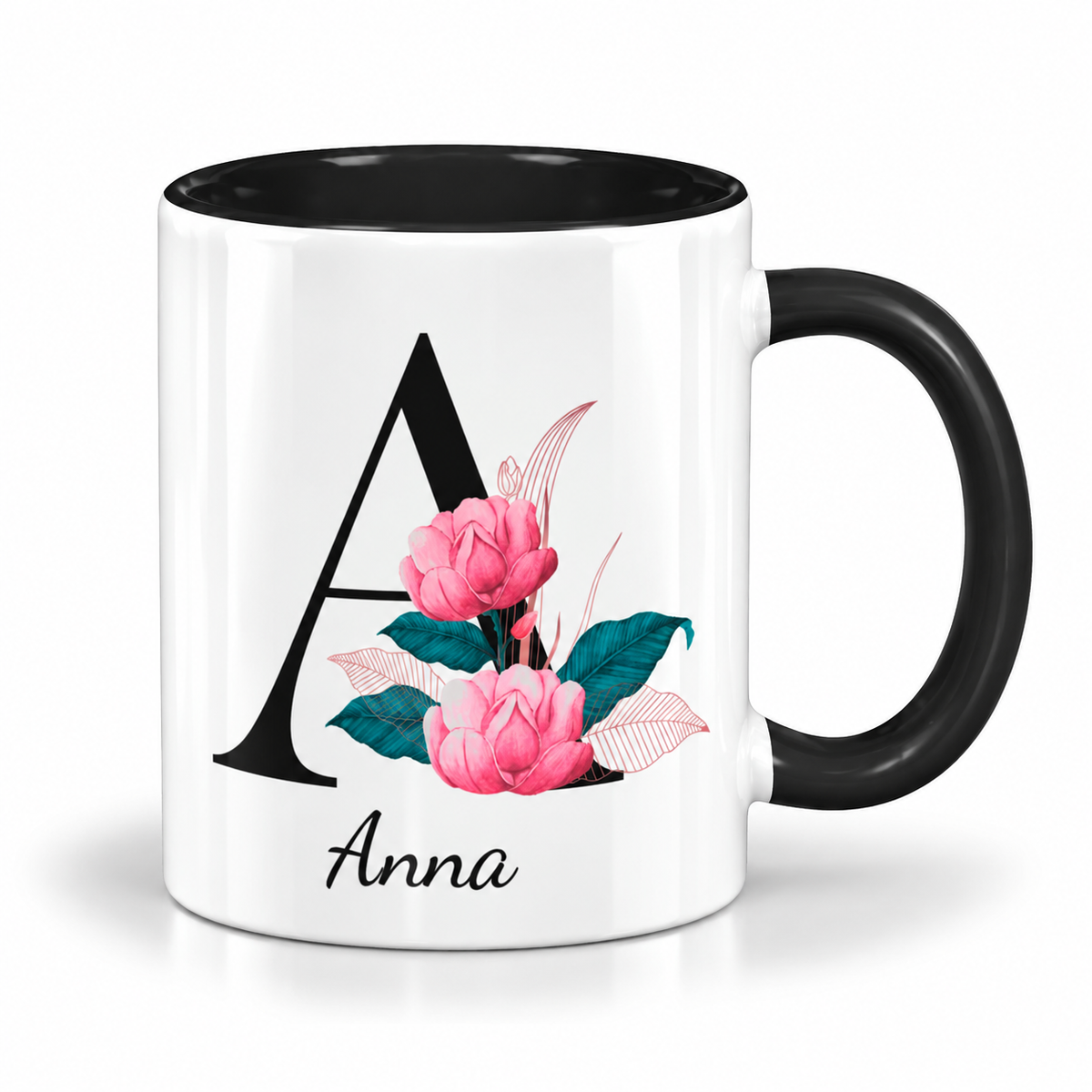 Keramik Tasse mit Namen | Buchstabe Pfingstrose