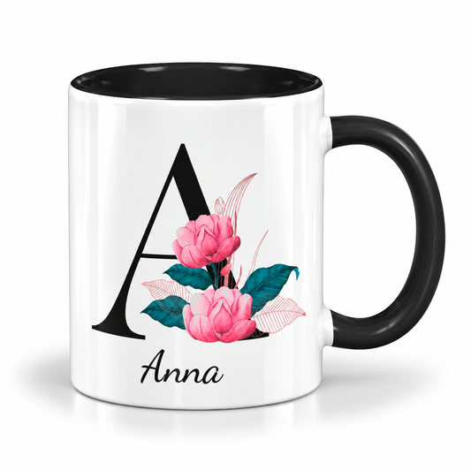 Keramik Tasse mit Namen | Buchstabe Pfingstrose