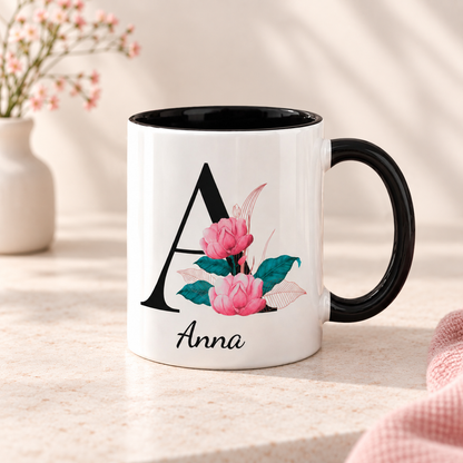 Keramik Tasse mit Namen | Buchstabe Pfingstrose