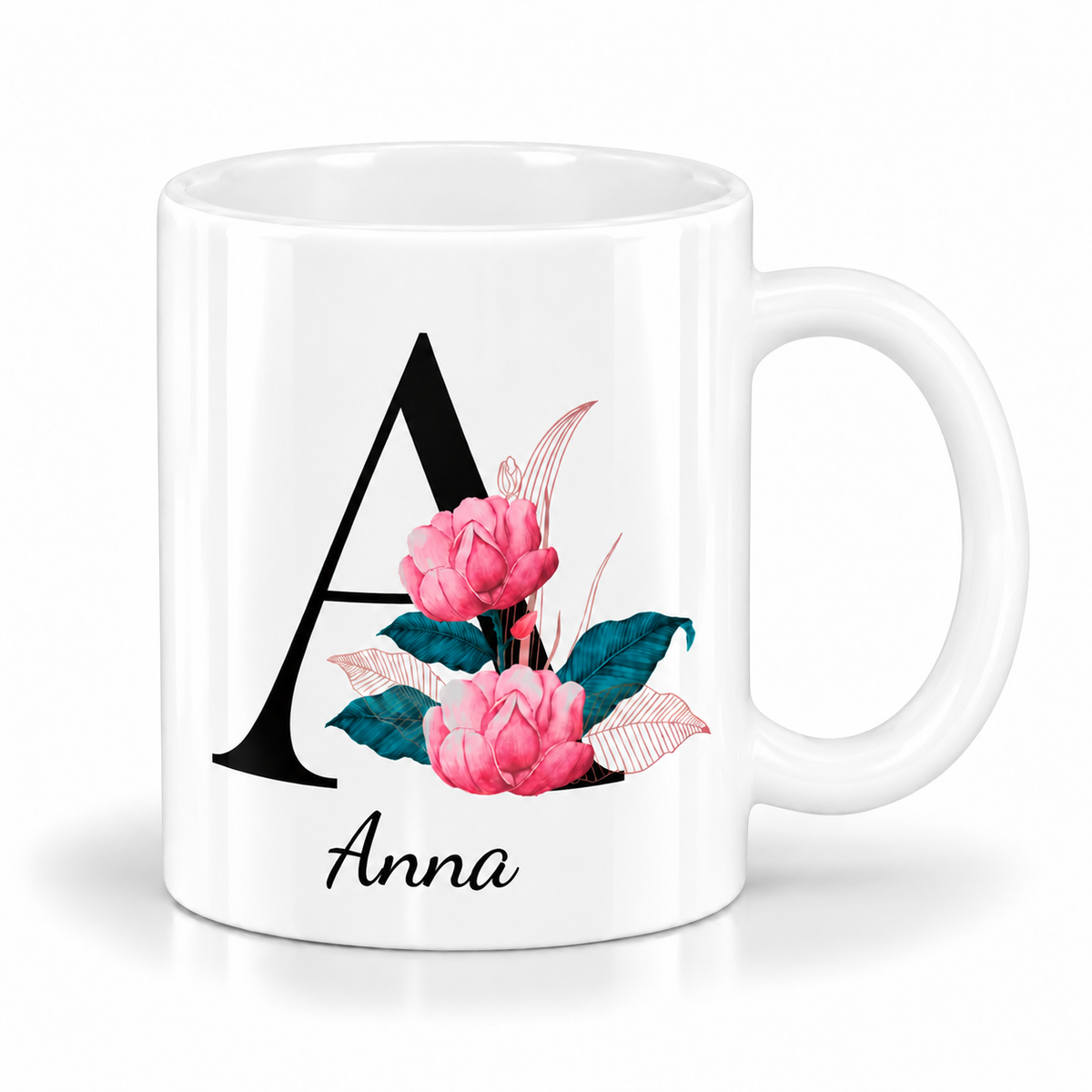 Keramik Tasse mit Namen | Buchstabe Pfingstrose