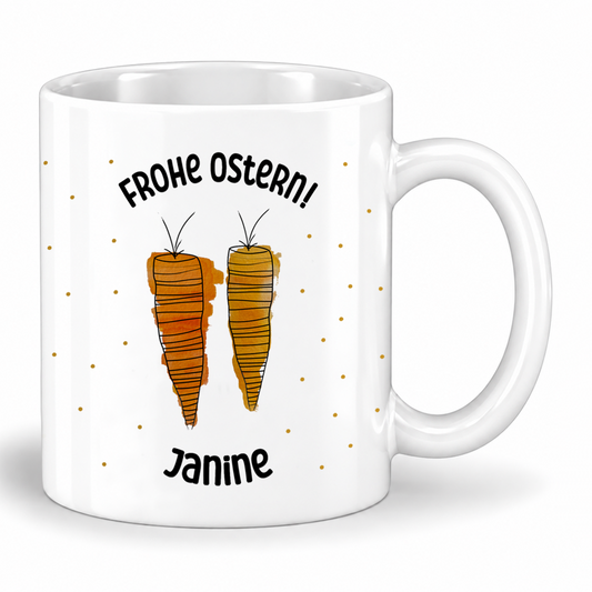 Keramik Tasse mit Namen | Frohe Ostern Karotten
