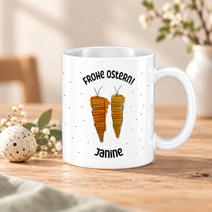 Keramik Tasse mit Namen | Frohe Ostern Karotten