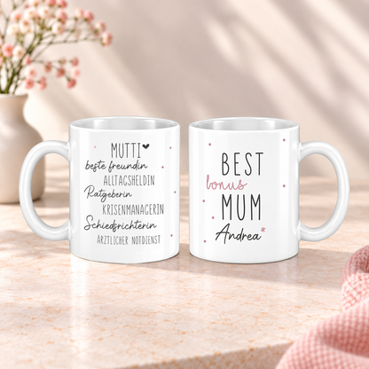 Keramik Tasse mit Name | Best (Bonus) Mum
