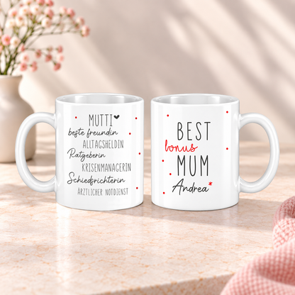 Keramik Tasse mit Name | Best (Bonus) Mum