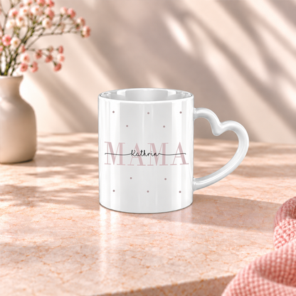 Keramik Herzhenkel Tasse mit Namen + Kinder Geburtsjahr | Mama