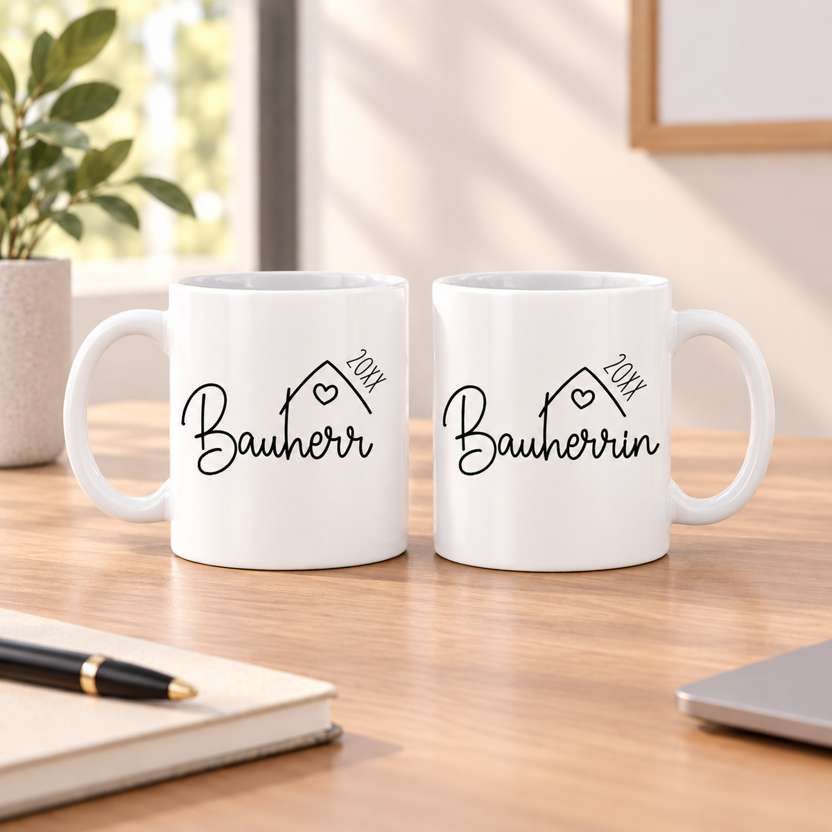 Keramik Tassen-Set oder einzeln mit Jahreszahl | Bauherr + Bauherrin 1