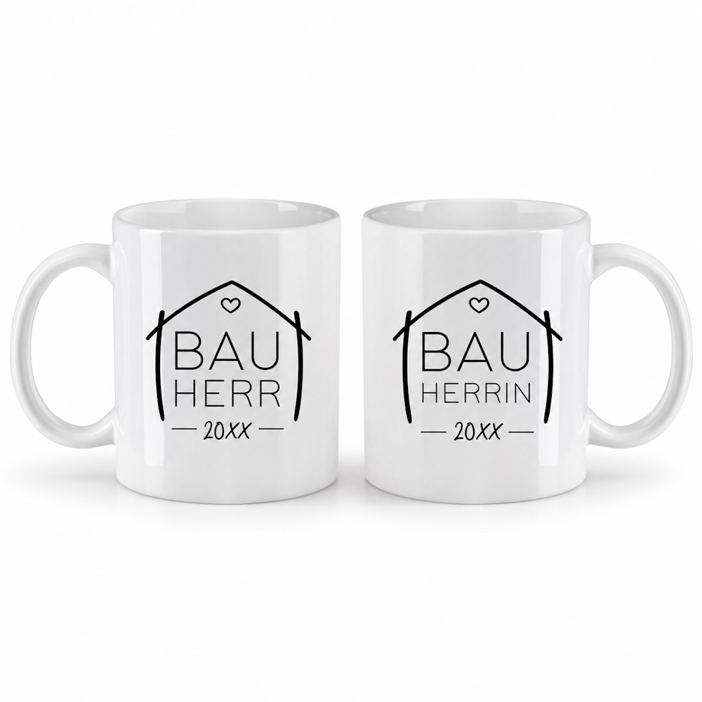 Keramik Tassen-Set oder einzeln mit Jahreszahl | Bauherr + Bauherrin 2