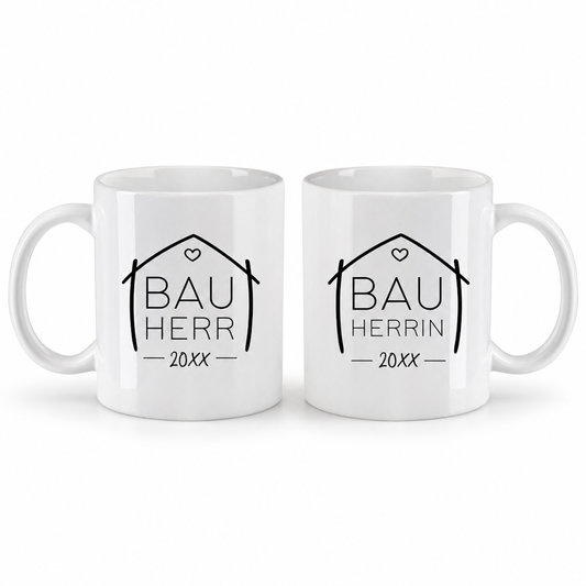 Keramik Tassen-Set oder einzeln mit Jahreszahl | Bauherr + Bauherrin 2