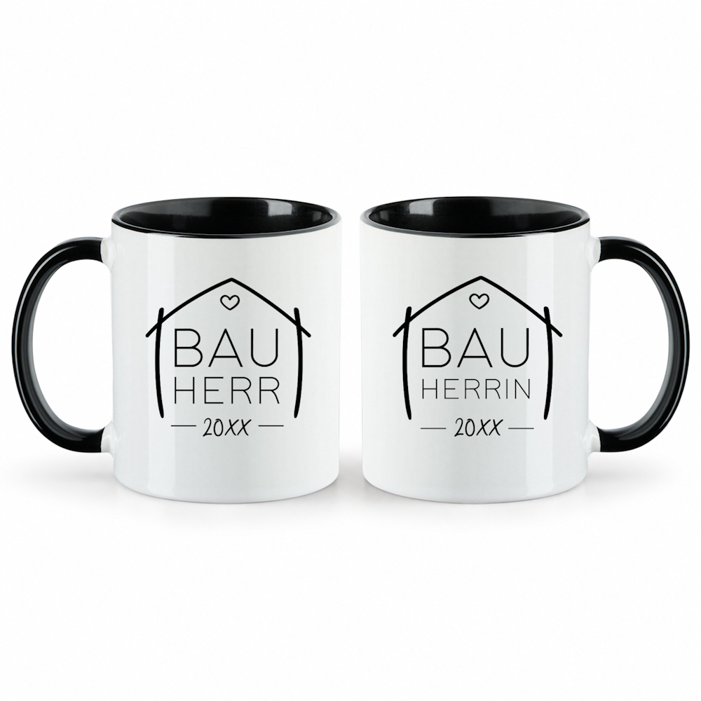 Keramik Tassen-Set oder einzeln mit Jahreszahl | Bauherr + Bauherrin 2