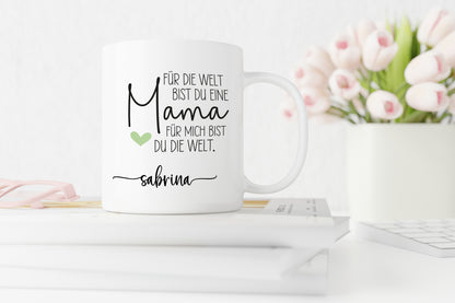 Keramik Tasse mit Name | Mama, für mich bist du die Welt - verschenkich.de