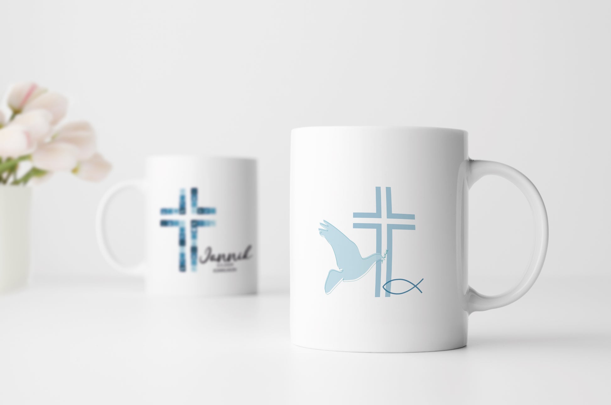 Keramik Tasse mit Namen, Datum + Anlass | Kreuz Blau - verschenkich.de