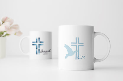 Keramik Tasse mit Namen, Datum + Anlass | Kreuz Blau - verschenkich.de