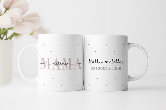 Keramik Tasse mit Namen + Kinder Geburtsjahr | Mama - verschenkich.de