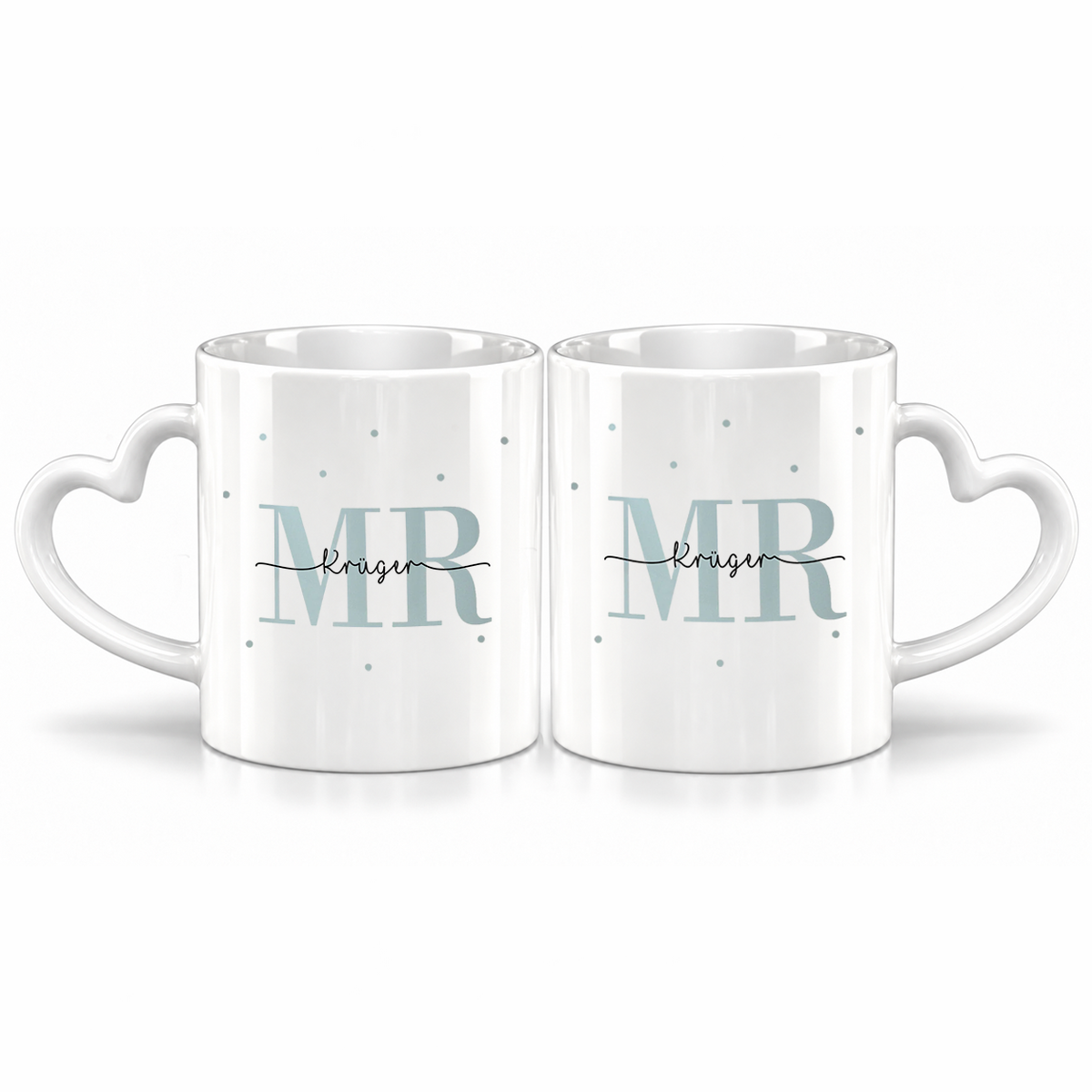 Keramik Herzhenkel Tassen-Set mit Namen + Datum | Mr + Mr