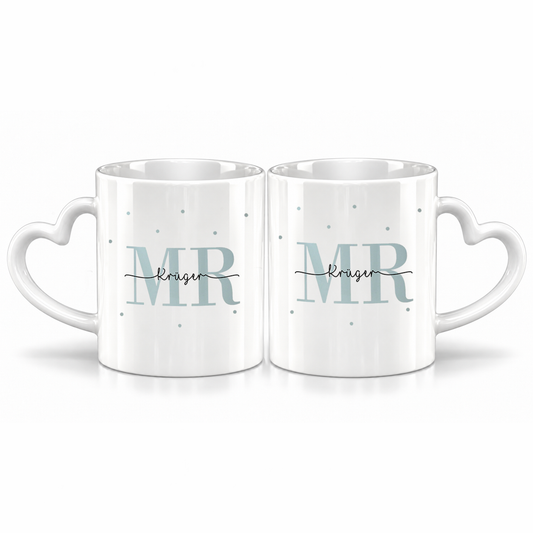 Keramik Herzhenkel Tassen-Set mit Namen + Datum | Mr + Mr