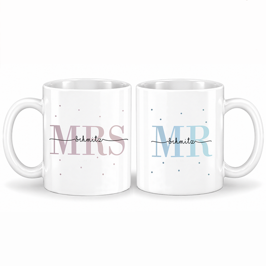 Keramik Tassen-Set mit Namen + Datum | Mrs & Mr