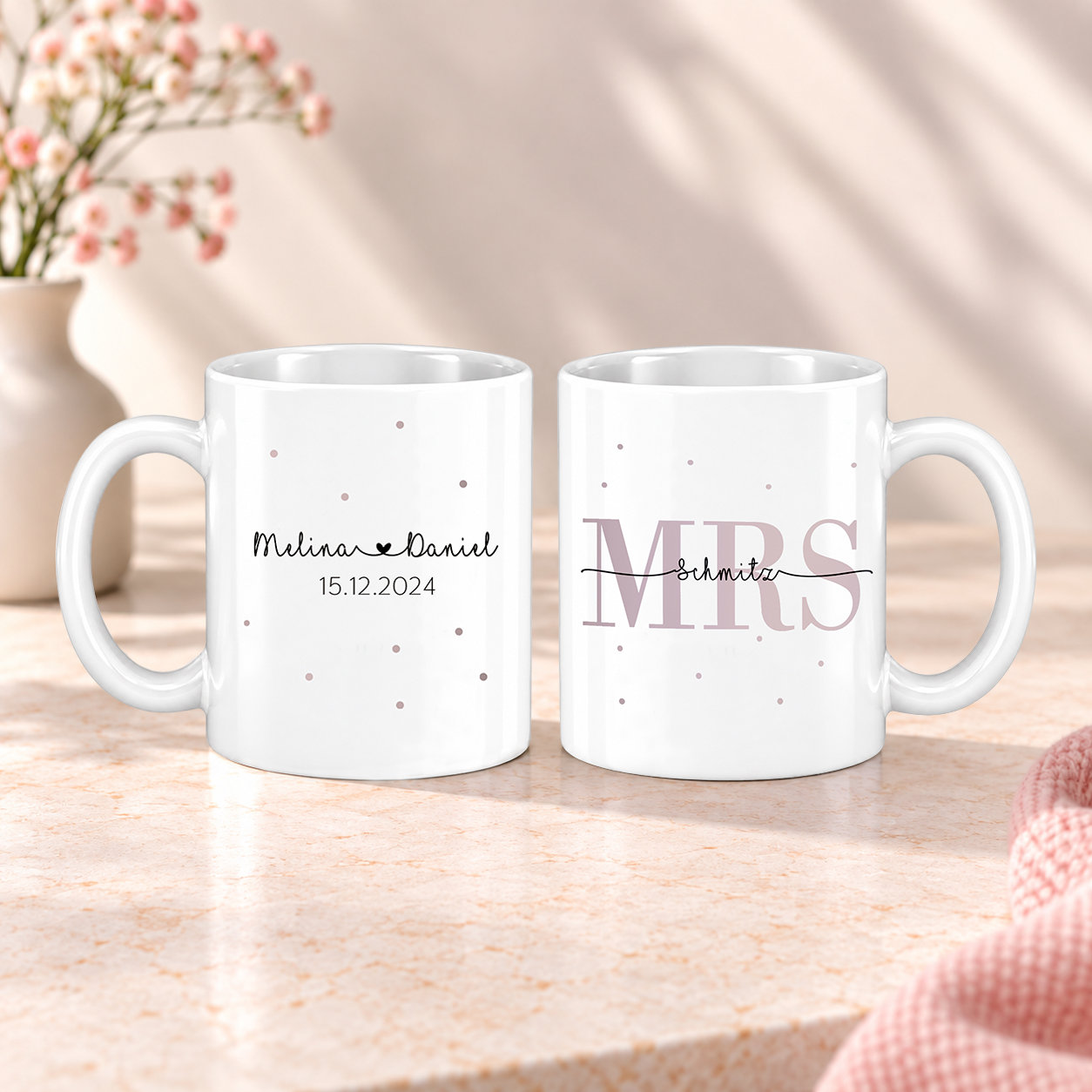Geschenk zur Hochzeit: Mrs & Mr Tassen-Set –