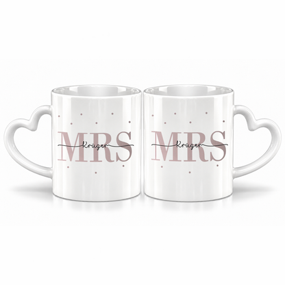 Keramik Herzhenkel Tassen-Set mit Namen + Datum | Mrs + Mrs