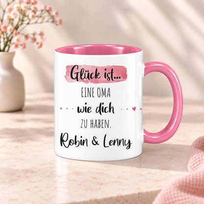 Keramik Tasse mit Namen | Glück ist eine Oma wie dich zu haben