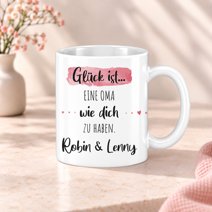 Keramik Tasse mit Namen | Glück ist eine Oma wie dich zu haben