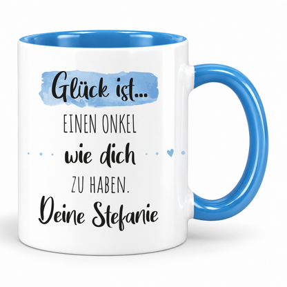 Keramik Tasse mit Namen | Glück ist einen Onkel wie dich zu haben
