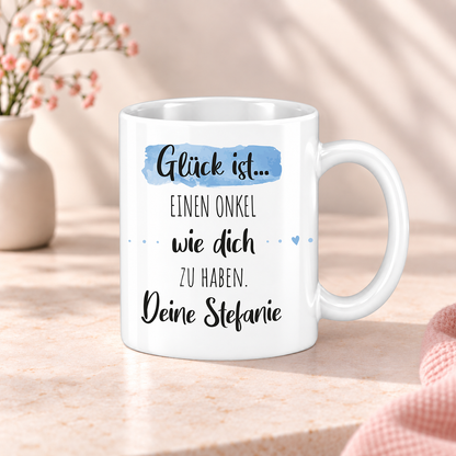 Keramik Tasse mit Namen | Glück ist einen Onkel wie dich zu haben