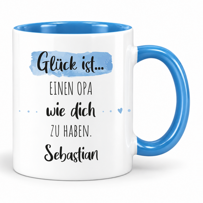 Keramik Tasse mit Namen | Glück ist einen Opa wie dich zu haben