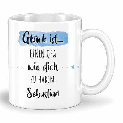 Keramik Tasse mit Namen | Glück ist einen Opa wie dich zu haben