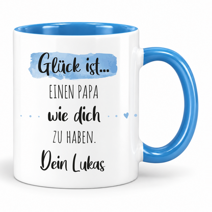 Keramik Tasse mit Namen | Glück ist einen Papa wie dich zu haben