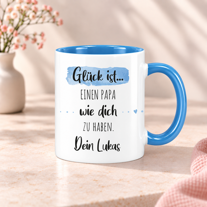 Keramik Tasse mit Namen | Glück ist einen Papa wie dich zu haben