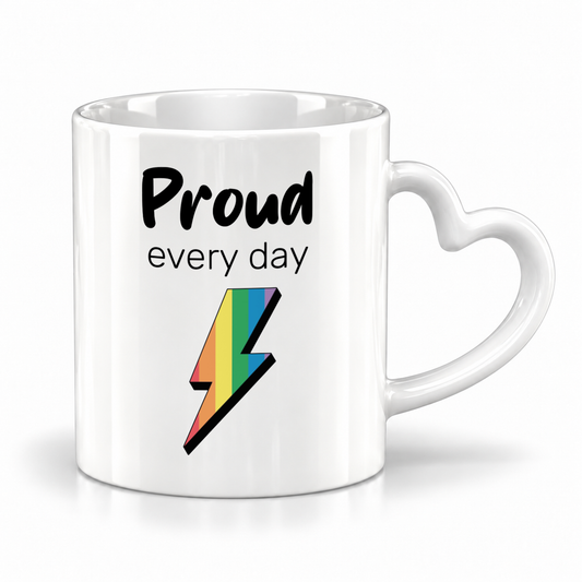 Keramik Herzhenkel Tasse | Proud every day