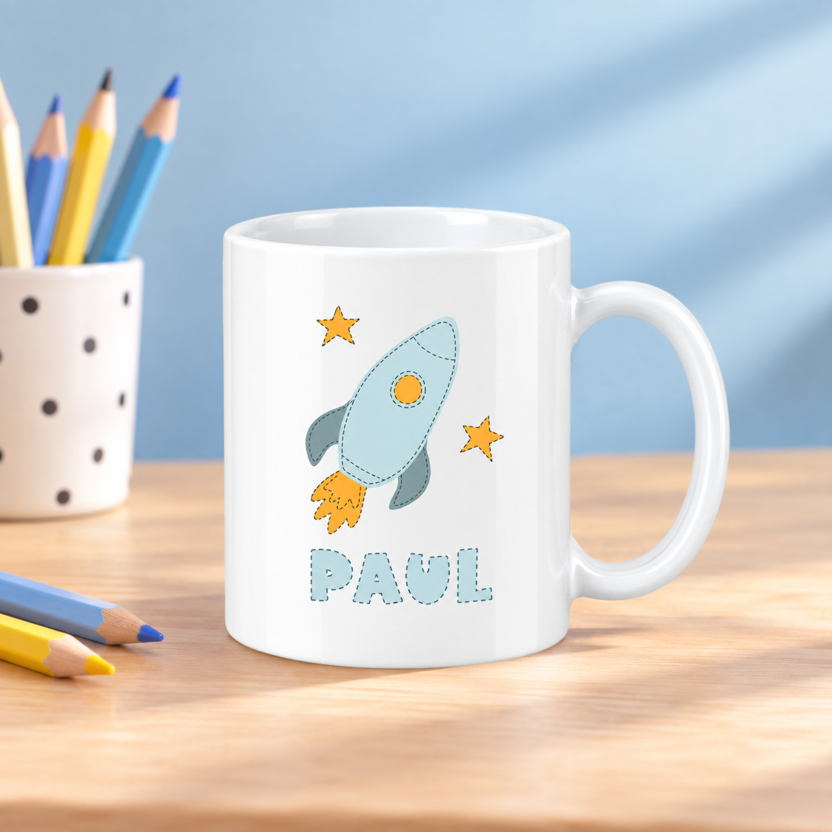Keramik Tasse mit Namen | Rakete