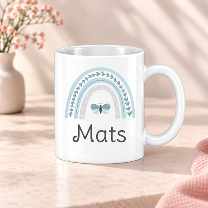Keramik Tasse mit Namen | Regenbogen mint