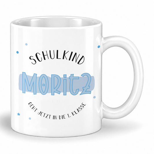 Keramik Tasse mit Namen | Schulkind Blau