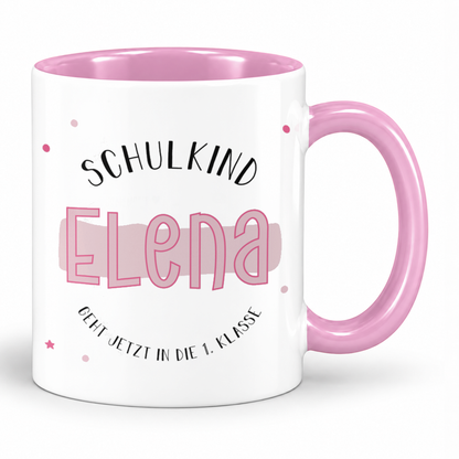 Keramik Tasse mit Namen | Schulkind Rosa